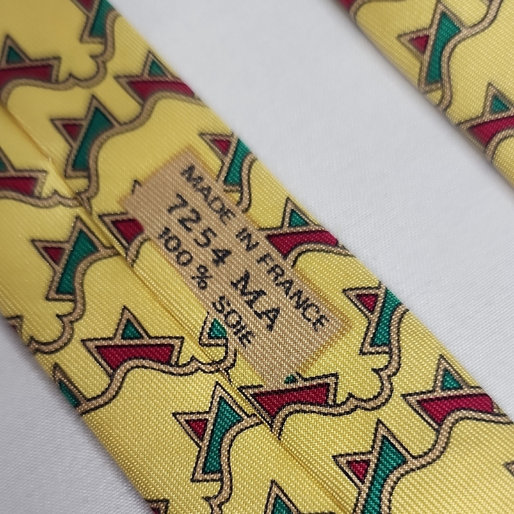 Hermes Yellow Tie with Red and Green Geometric Design - Picture 4 of 7